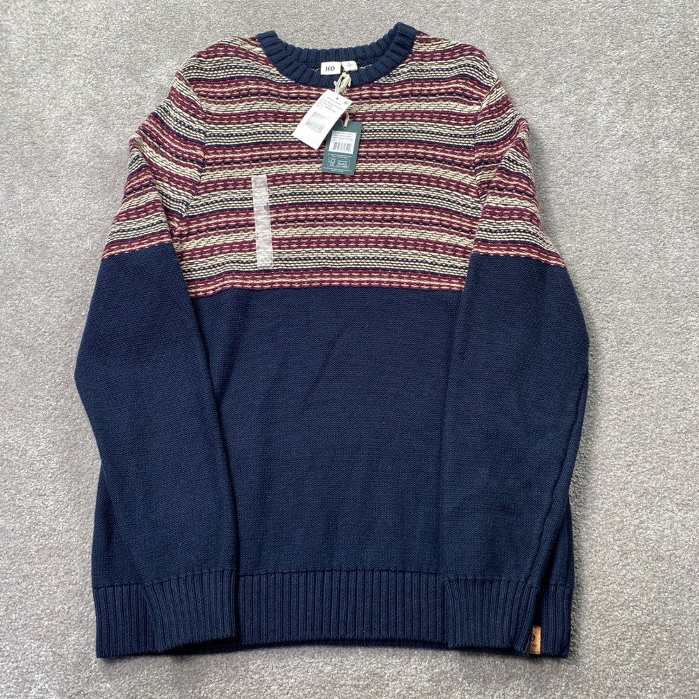 Tentree Kepler Sweater Mens Small Midnight Blue Striped Knit Crew Neck TCM6292